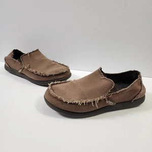 Crocs Loafers Mens 9 Santa Cruz Shoes Brown Canvas Slip On Casual Comfort - Picture 1 of 9