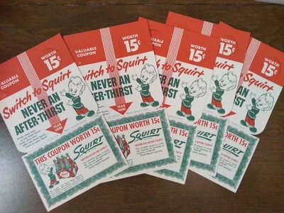 Cupones Vintage SQUIRT - 15 centavos Soda / Pop Efímero Rojo Blanco Verde 1952 Lote 5 Foto 1 de 4
