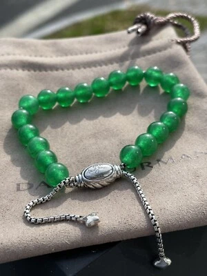 David Yurman Green Onyx Spiritual Bead Beaded Pull Bracelet 8mm Sterling Silver - Image 1 of 4
