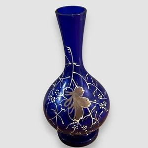Jarrón antiguo de vidrio artístico azul cobalto pintado azul Bristol - Imagen 1 de 6