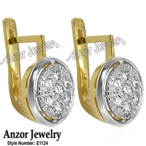 European Style 14k Yellow & White Gold Genuine Diamond Earrings Style #E1124 - Picture 1 of 4