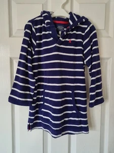 Joules Towelling Hoodie Top 7-8 years Blue Stripe Unisex Beach Holiday Pool - Picture 1 of 8