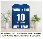 Personalisiertes maßgeschneidertes Fußballshirt Poster Kunstdruck Geschenk jedes Team, Name, Farbe