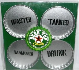 POSAVASOS CERVEZA ~ Paquete de 4 ~ DESPERDICIADOS/TANQUEADOS/MARTILLADOS/BORRACHOS ~2 3/4Dia. Ea. - Imagen 1 de 1