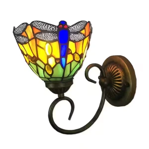 5.9 in. 1-Light Bronze Retro Tiffany Style Wall Sconce with Stained Glass Shades - Picture 1 of 9