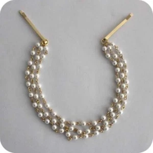 2pcs Women Girl Metal Pearl Chain Jewelry Hair bun decor band fashion wedding - Picture 1 of 3