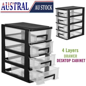 4 Tier Drawer Storage Organiser Plastic Office Desktop Box Cabinet Coloured - Picture 1 of 10