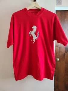 RARE Vtg Official Authentic Mens Ferrari T Shirt L Red Silver Metallic Pony - Picture 1 of 10