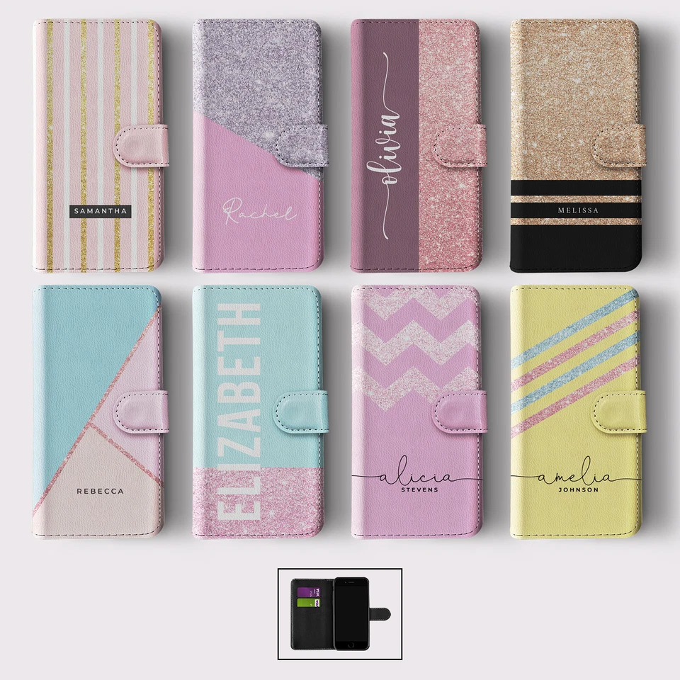 PERSONALISED WALLET FLIP CASE FOR SAMSUNG S23 S22 S21 S20 S10 ROSE GOLD GLITTER - Image 1 of 1