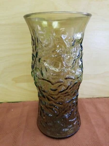 Mid Century Vintage EO Brody Smoked Brown/Grey Crinkle Glass Flower Vase 9.5" - Picture 1 of 2