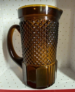 Vtg Mid-Century Modern 7.5" Indiana Amber Pressed Glass Diamond Point Pitcher - Picture 1 of 9