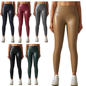 Calzas de cuero PU para mujer cintura alta elásticas fitness entrenamiento pantalones de yoga - Imagen 1 de 79
