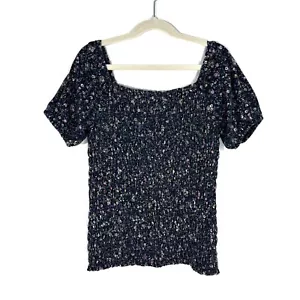 Thereabouts große Mädchen Größe Large 14 marineblau Blumenmuster gerafft Baumwolle Strickbluse - Bild 1 von 5