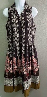 Coldwater Creek Floral Cotton Dress Sz 8 Brown Classic 50’s Career Cinch Waist - Image 1 of 4