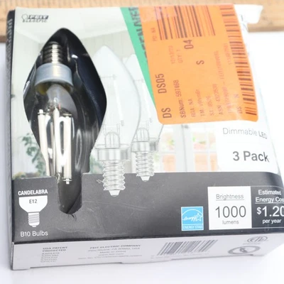 (3-Pk) Chandelier LED Light Bulb True White Glass Clear B10 E12 3500K 100W - Image 1 of 4