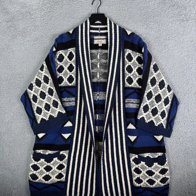 Lucky Brand Knit Cardigan Sweater Geometric Women's XL Long Open Front Blue - Image 1 of 4