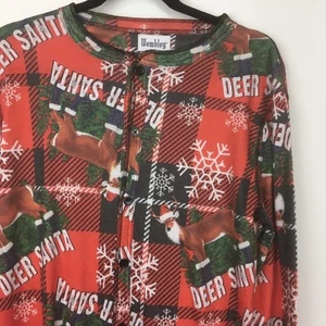 Wembley Adult S/M One Piece Sleeper/pajamas Deer Santa Christmas Plaid holiday - Picture 1 of 5