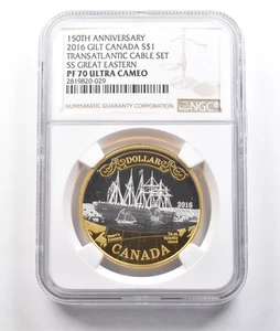 2016 Canada Silver $1 Gilt Transatlantic Cable Set SS 150th PF70 NGC *3789 - Picture 1 of 3