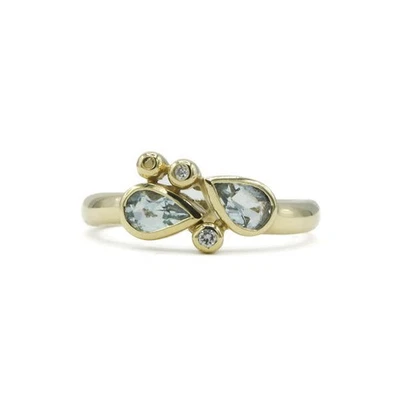 Ring mit Aquamarinen und Brillanten Diamanten 0,05 ct. in 14 Kt. 585 Gold Gr. 58 - Bild 1 von 4