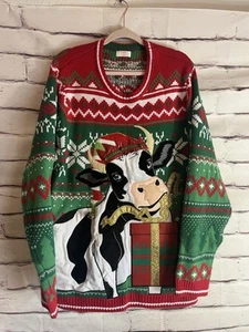 Camisa suéter manga larga Holiday Time para mujer talla 2XL estampado de vaca/campana jingle - Imagen 1 de 7