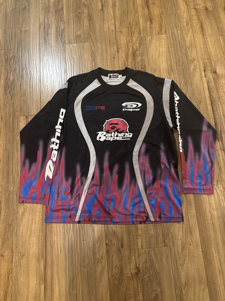 BAPE Flame Pattern Multilogo RelaxedFit Football Jersey - Image 1 of 4