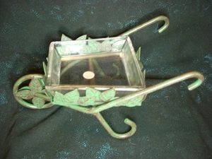 Vintage RETIRED PartyLite Garden Cart Pillar Candle Holder, Glass & Metal Design - Picture 1 of 2