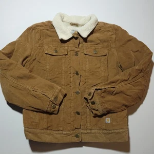 Carhartt Jacket Girls Size M 8/10 Corduroy Sherpa Lined Button Up Brown - Picture 1 of 17