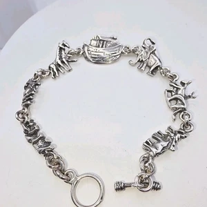 Vintage Mexican Sterling Silver Noah’s Ark Animal Bracelet Toggle  7.5” RARE  - Picture 1 of 10