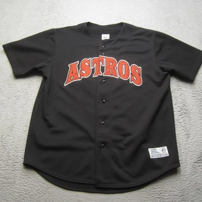 Houston Astros Jersey Mens Large Black MLB Baseball Button Front True Fan Orange - Image 1 of 4