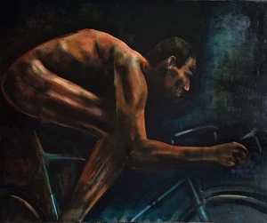 Original Ölgemälde Oil Lance Armstrong Rennrad Trek Impressionismus Portrait XL - Bild 1 von 13