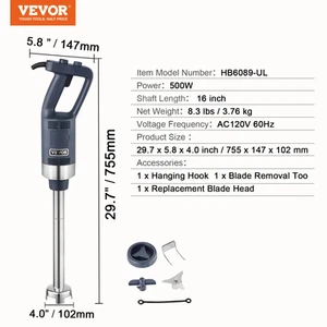 Succebuy Commercial Immersion Blender 500W 16Inch Stepless Variable Speed Multi- - Picture 1 of 16