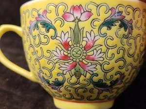 Early Republic Period Chinese Tea Cup Yellow Handle Floral - Picture 1 of 11