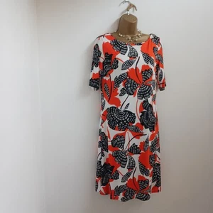 M&S Dress UK 12 New BNWT Orange Black White Floral Stretch Jersey Shift - Picture 1 of 13