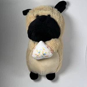 Kellytoy Plush Dog Pug Holding Treat Cake Beige Black 11" 2019 Stuffed Animal - Picture 1 of 10