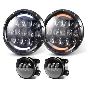 7" Halo LED Headlights+4" Fog Light Combo for Jeep Wrangler 97-2018 JKU JK TJ LJ - Picture 1 of 11