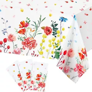 3 Pieces Summer Floral Table Cover Watercolor Wild Flowers Tablecloth Plastic Fl - Picture 1 of 3