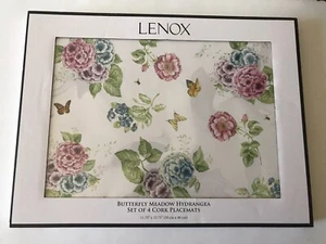 LENOX BUTTERFLY MEADOW HYDRANGEA 4 CORK BACKED PLACEMATS EASTER/SPRING NIB - Picture 1 of 7