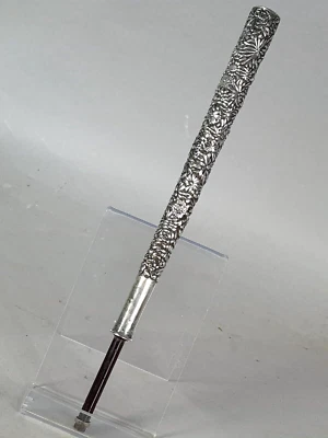 Chine: ancien manche d'ombrelle argent avec poinçon et signature. B560 - Photo 1/4