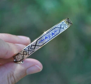 Antique Old Victorian Solid Gold Bracelet Engraved Enamel Childs Thick XS 5 1/4" - Picture 1 of 12