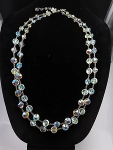  Vtg Signed Vendome Necklace Aurora Borealis Austrian Crystal Beaded 2 Strand  - Picture 1 of 12