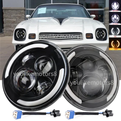 Faros LED redondos Halo 7" haz alto/bajo aptos para Chevy Camaro 1967-1981 C10 1975-1980 Foto 1 de 4