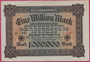 GERMANY,WEIMAR 1.000.000 MARCHI 1923,UNIFACE,REICHSBANKNOTE.LETTERING:EINE MIL - Foto 1 di 2