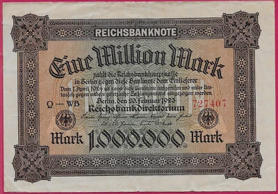 GERMANY,WEIMAR 1,000,000 MARK 1923,UNIFACE,REICHSBANKNOTE.LETTERING:EINE MIL - Image 1 of 2
