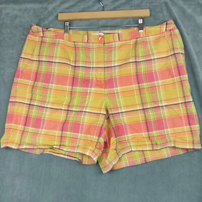 Pantalones Cortos de Golf Liz Clairborne Para Mujer 22W Rosa Amarillo Naranja A Cuadros Mezcla de Lino Elastizados Foto 1 de 4