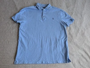 Polo Ralph Lauren Shirt Men Extra Large Blue Short Sleeve Textured Polo Slim Fit - Picture 1 of 8