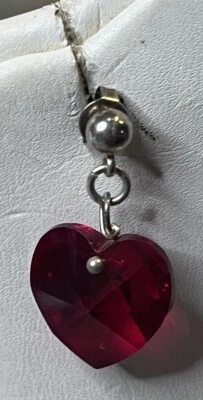 Red Heart Crystal Pierced Dangly Earrings Rhinestone Stud Vintage - Image 1 of 3