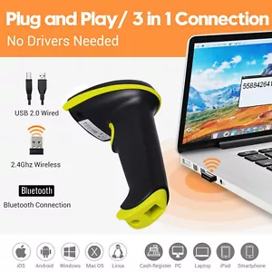 2D Bluetooth Wireless USB Barcode QR Code Scanner for Windows Android Apple - Picture 1 of 7
