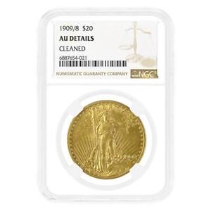1909/8 $20 Gold Saint Gaudens Double Eagle Coin NGC AU Details