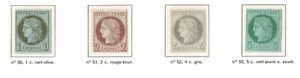 FRANCE STAMP YVERT SCOTT # 50-53 " CERES 1c + 2c +4c +5c 1872 " MNH VF C001 - Picture 1 of 5