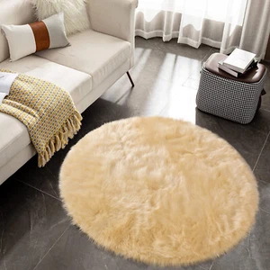 Faux Fur Sheepskin Fluffy Area Rugs Round Shaggy Carpet For Bedroom Living room - Picture 1 of 74